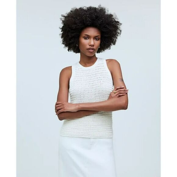 Madewell Sweaters - Madewell Crochet-Knit Crewneck Sweater Tank Small Ivory NWT Beachy Cottagecore